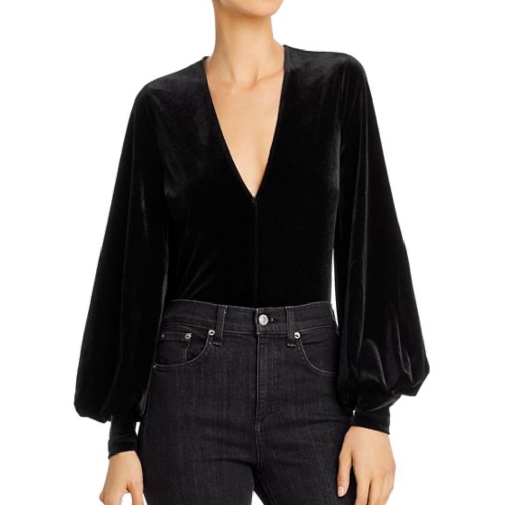 Bardot Bryony Balloon Sleeve Velvet Bodysuit black - Picture 4 of 16
